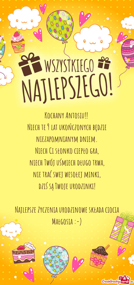 Niech te 9 lat ukończonych będzie niezapomnianym dniem