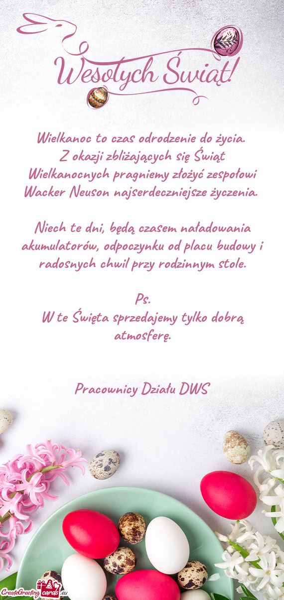 Niech te dni, będą czasem naładowania akumulatorów, odpoczynku od placu budowy i radosnych chwil