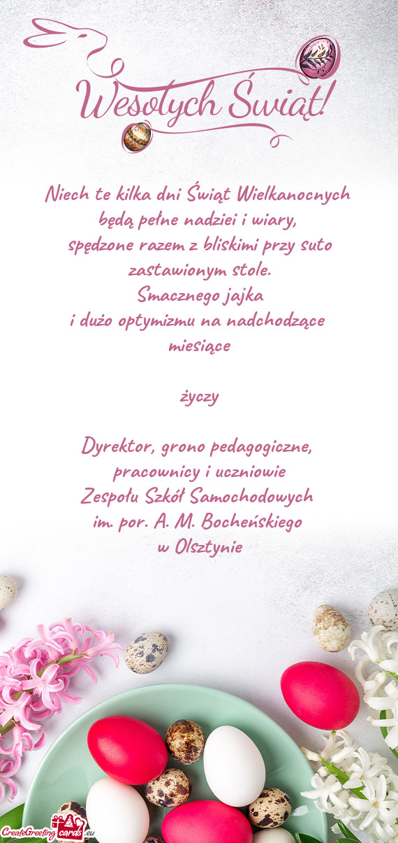 Niech te kilka dni Świąt Wielkanocnych będą pełne nadziei i wiary