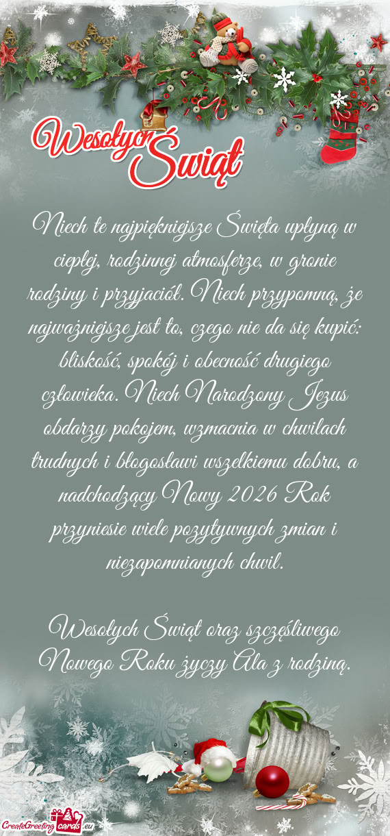 Niech te najpiękniejsze Święta upłyną w ciepłej, rodzinnej atmosferze, w gronie rodziny i przy