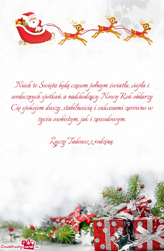 Niech te Święta będą czasem pełnym światła, ciepła i serdecznych spotkań, a nadchodzący No