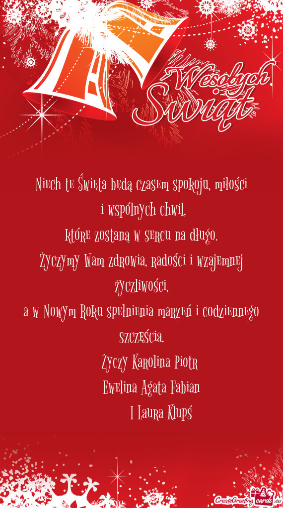 Niech te Święta będą czasem spokoju, miłości