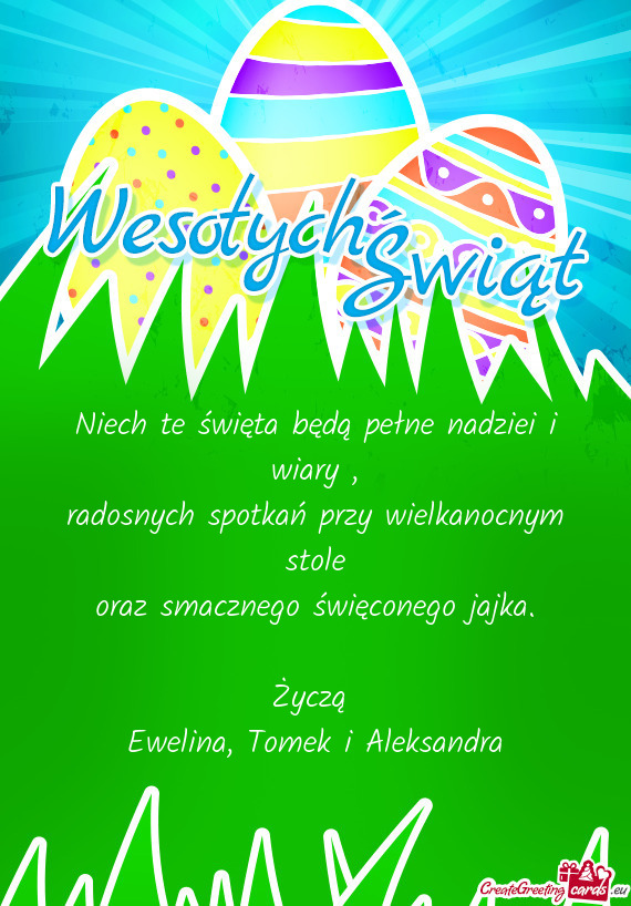 Niech te święta będą pełne nadziei i wiary ,  radosnych spotkań przy