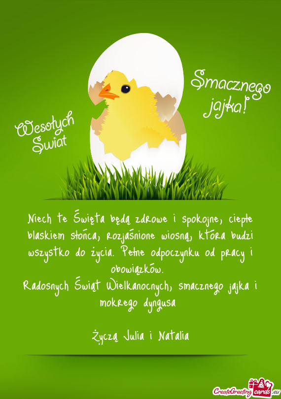 Niech te Święta będą zdrowe i spokojne, ciepłe blaskiem słońca, rozjaśnione wiosną, która