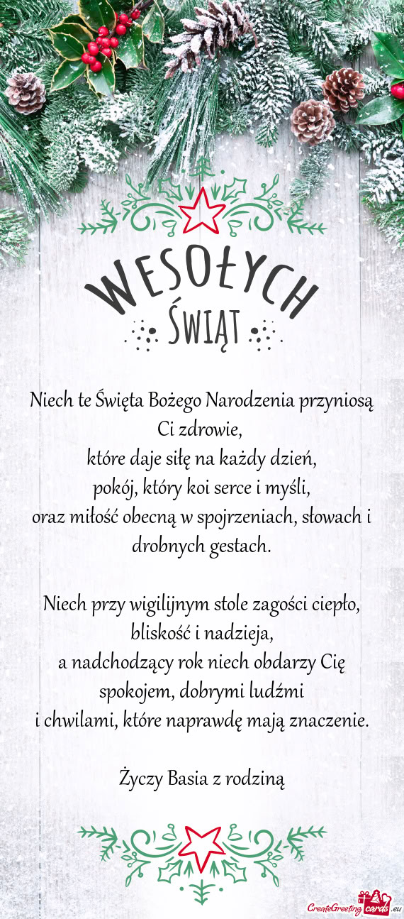 Niech te Święta Bożego Narodzenia przyniosą Ci zdrowie