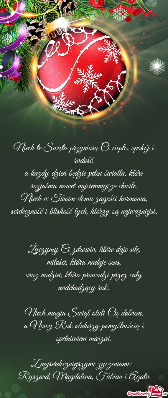 Niech te Święta przyniosą Ci ciepło, spokój i radość