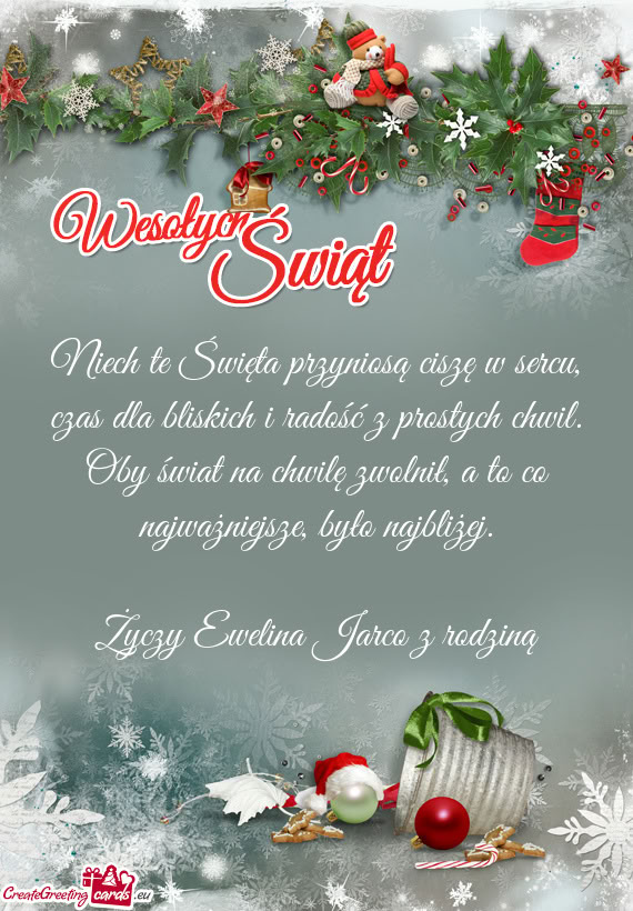 Niech te Święta przyniosą ciszę w sercu, czas dla bliskich i radość z prostych chwil. Oby świ