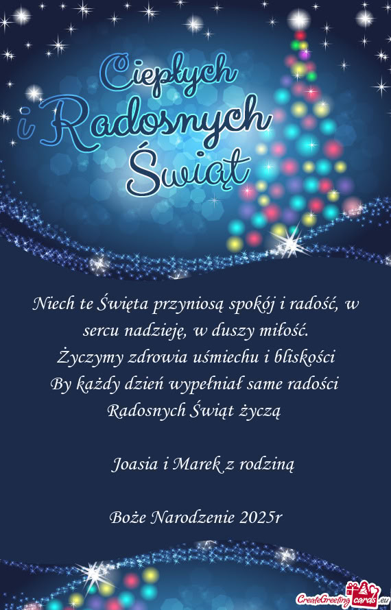 Niech te Święta przyniosą spokój i radość, w sercu nadzieję, w duszy miłość