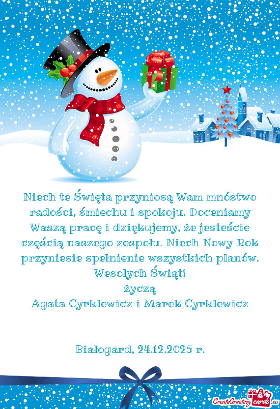 Niech te Święta przyniosą Wam mnóstwo radości, śmiechu i spokoju. Doceniamy Waszą pracę i dz