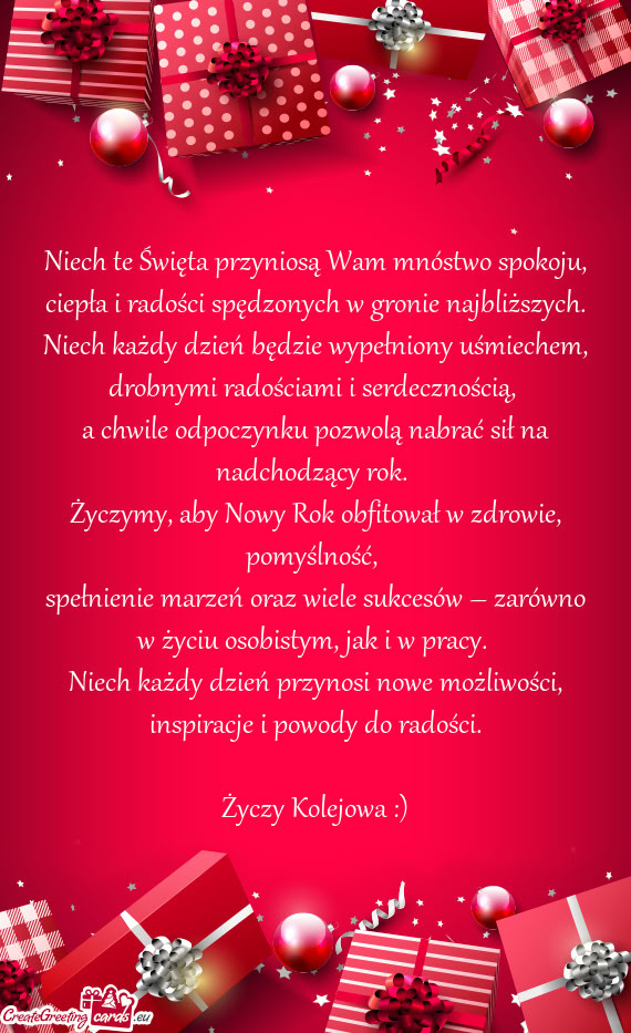 Niech te Święta przyniosą Wam mnóstwo spokoju, ciepła i radości spędzonych w gronie najbliżs