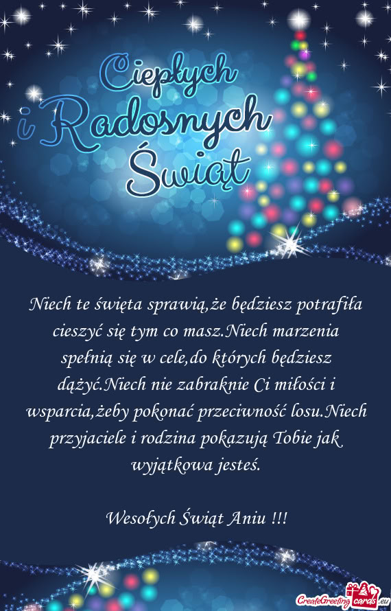 Niech te święta sprawią,że będziesz potrafiła cieszyć się tym co masz.Niech marzenia spełni