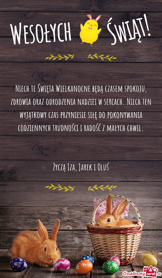 Niech te Święta Wielkanocne będą czasem spokoju, zdrowia oraz odrodzenia nadziei w sercach. Niec