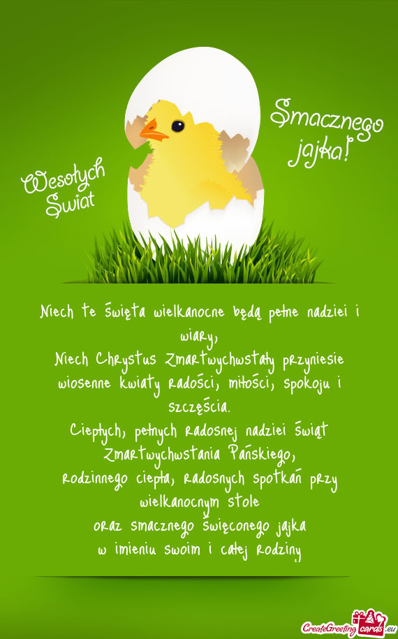 Niech te święta wielkanocne będą pełne nadziei i wiary,  Niech Chrystus