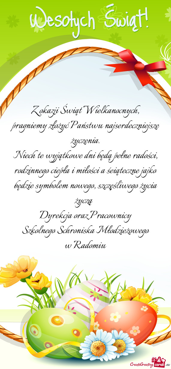 Niech te wyjątkowe dni będą pełne radości, rodzinnego ciepła i miłości a śeiąteczne jajko