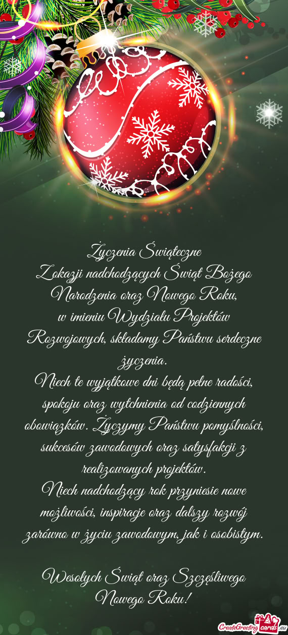 Niech te wyjątkowe dni będą pełne radości, spokoju oraz wytchnienia od codziennych obowiązków