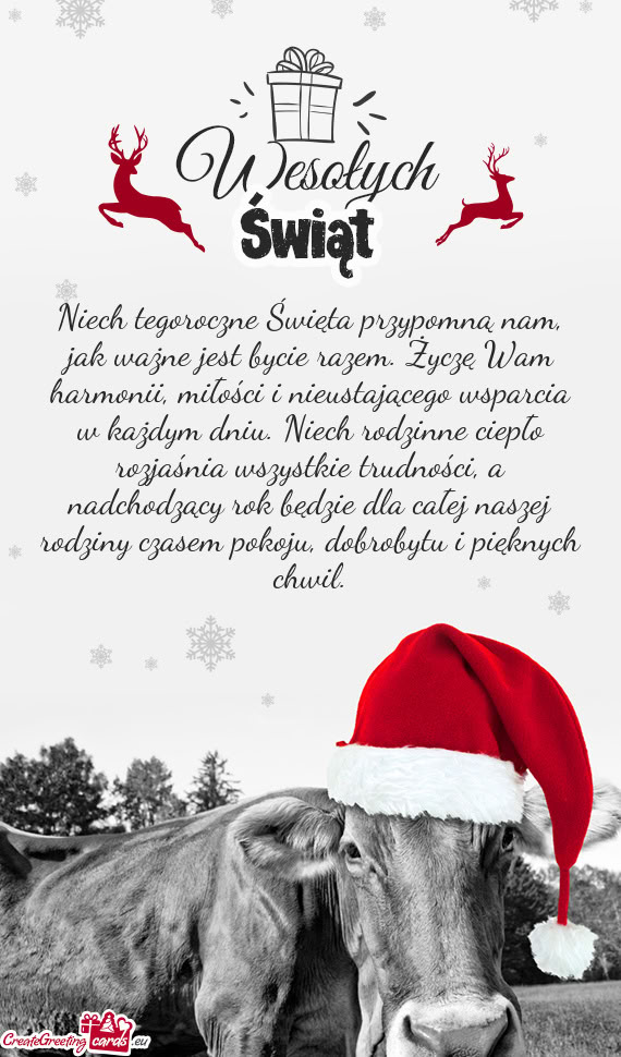 Niech tegoroczne Święta przypomną nam, jak ważne jest bycie razem. Życzę Wam harmonii, miłoś