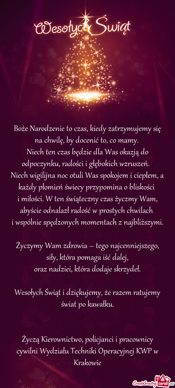 Niech ten czas będzie dla Was okazją do odpoczynku, radości i głębokich wzruszeń