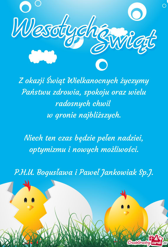 Niech ten czas będzie pełen nadziei, optymizmu i nowych możliwości