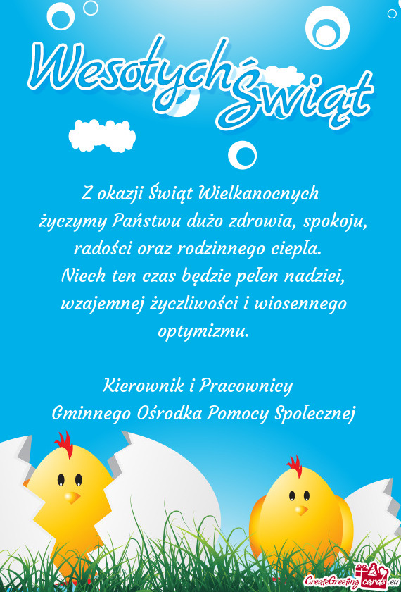 Niech ten czas będzie pełen nadziei, wzajemnej życzliwości i wiosennego optymizmu