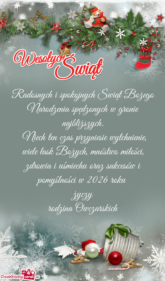 Niech ten czas przyniesie wytchnienie, wiele łask Bożych, mnóstwo miłości, zdrowia i uśmiechu