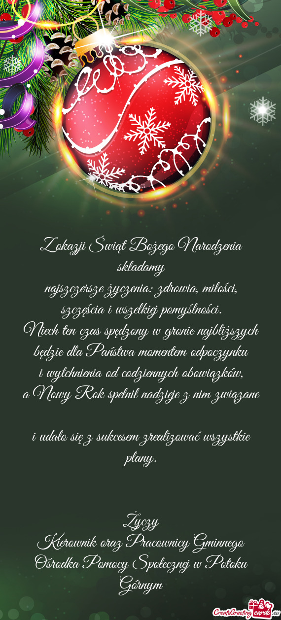 Niech ten czas spędzony w gronie najbliższych będzie dla Państwa momentem odpoczynku i wytchn