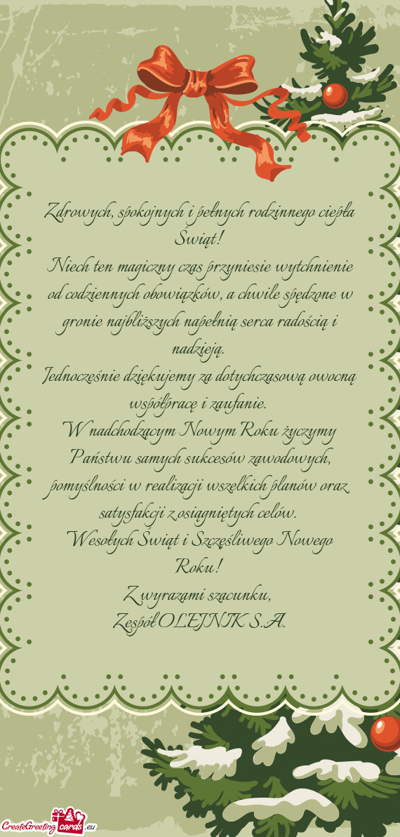 Niech ten magiczny czas przyniesie wytchnienie od codziennych obowiązków, a chwile spędzone w gro