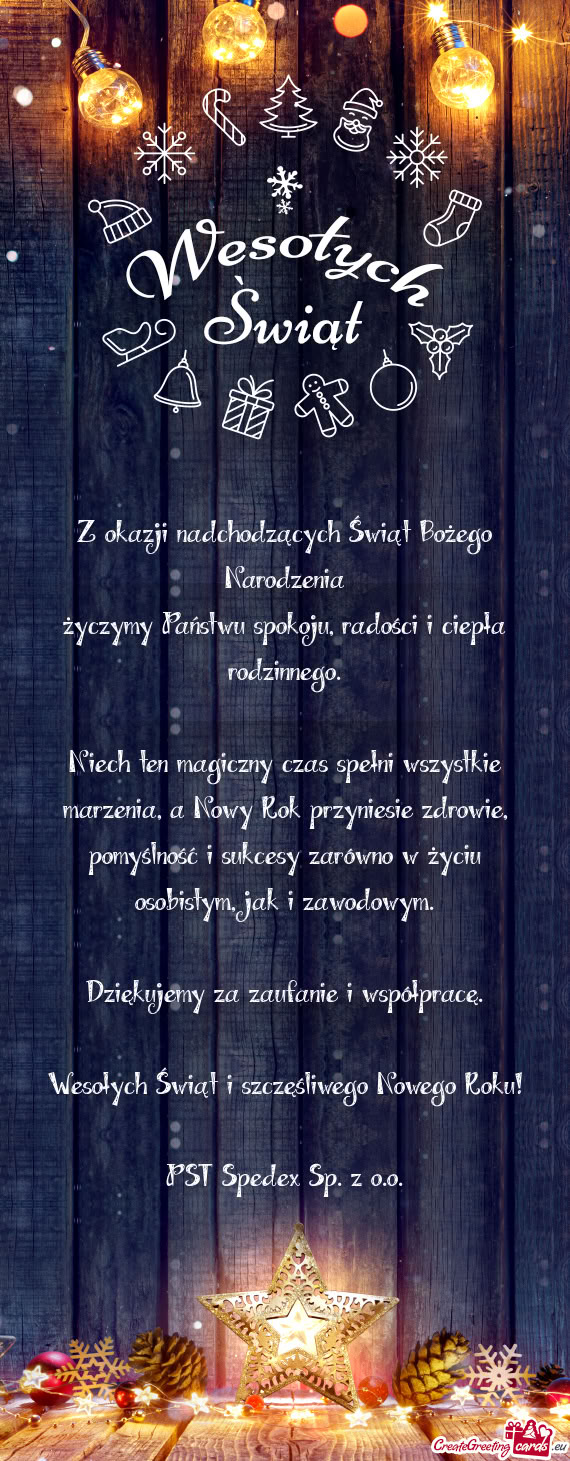 Niech ten magiczny czas spełni wszystkie marzenia, a Nowy Rok przyniesie zdrowie, pomyślność i s