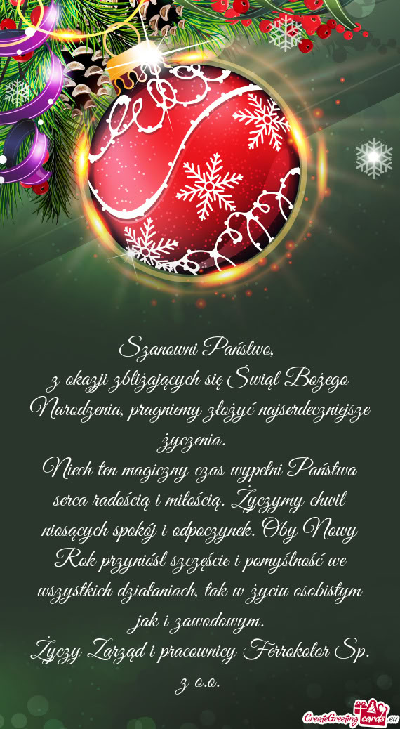 Niech ten magiczny czas wypełni Państwa serca radością i miłością