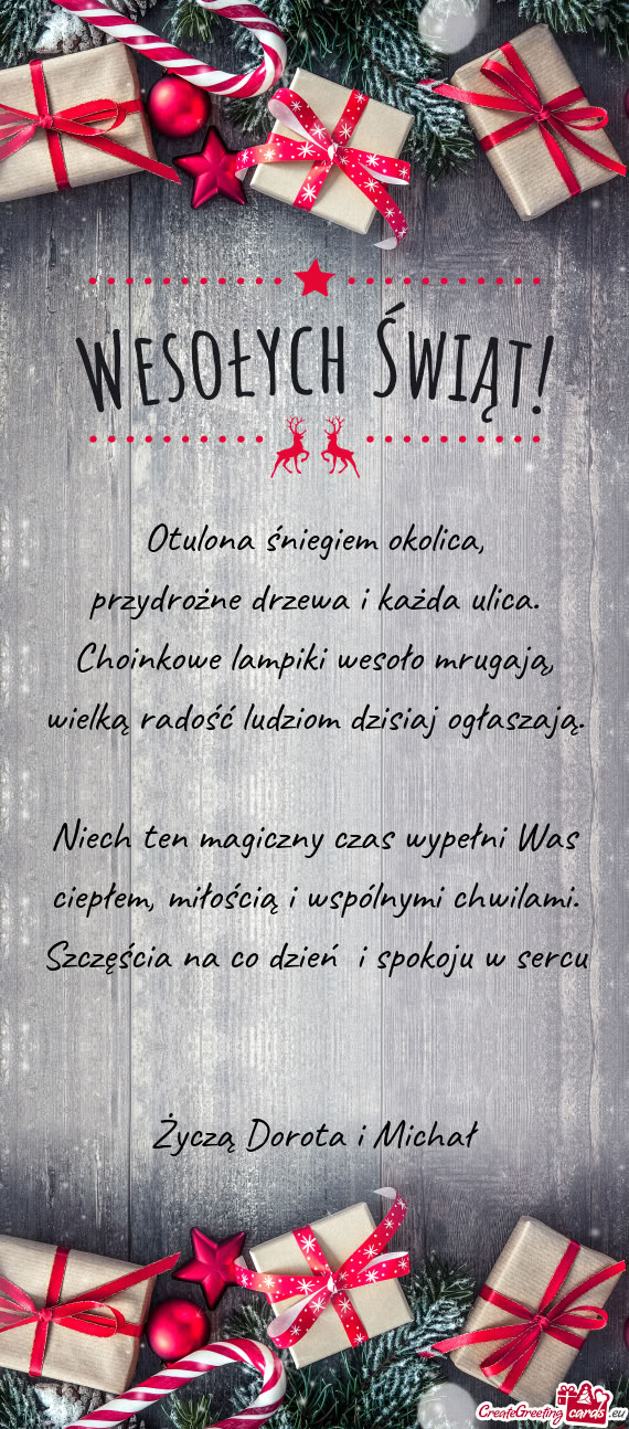 Niech ten magiczny czas wypełni Was ciepłem, miłością i wspólnymi chwilami. Szczęścia na co