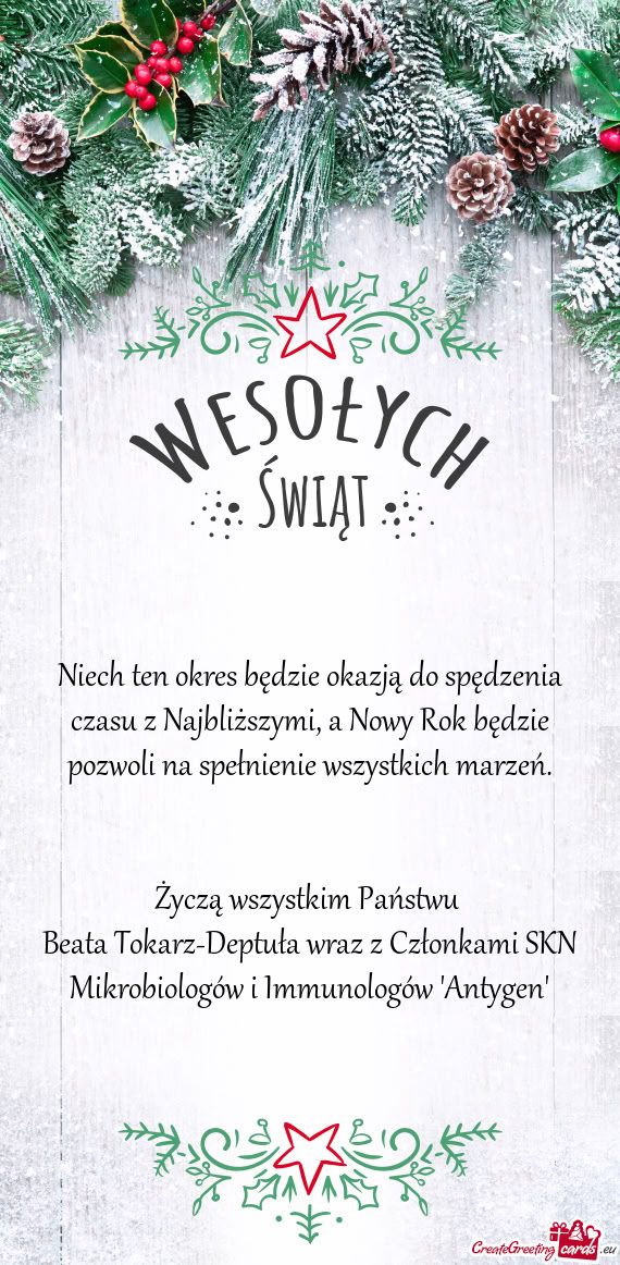 Niech ten okres będzie okazją do spędzenia czasu z Najbliższymi, a Nowy Rok będzie pozwoli na s