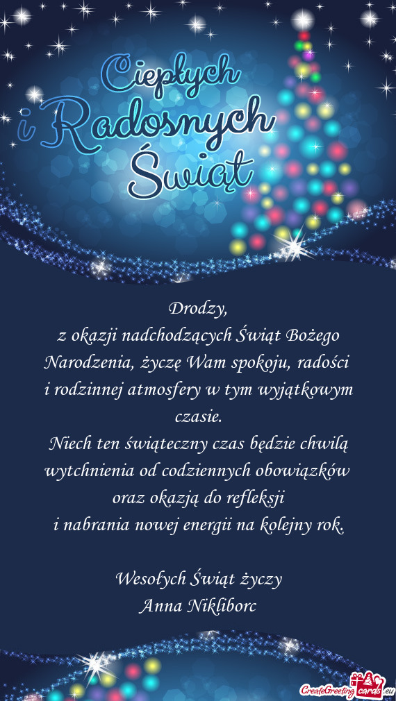 Niech ten świąteczny czas będzie chwilą wytchnienia od codziennych obowiązków