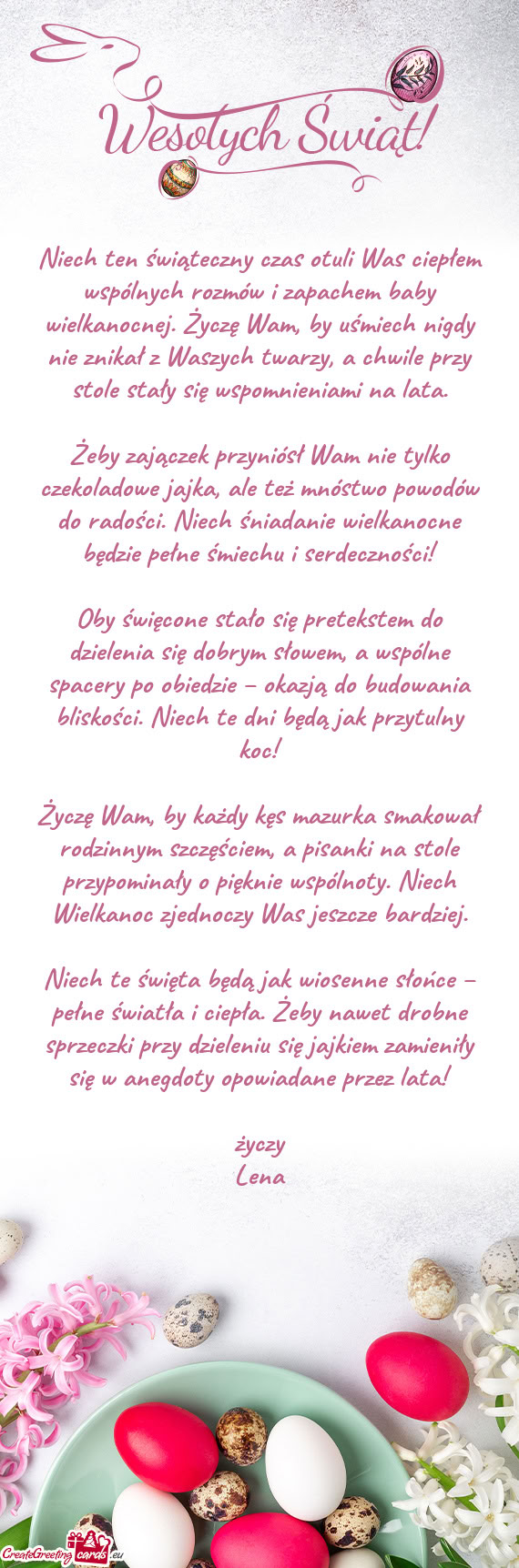 Niech ten świąteczny czas otuli Was ciepłem wspólnych rozmów i zapachem baby wielkanocnej. Życ