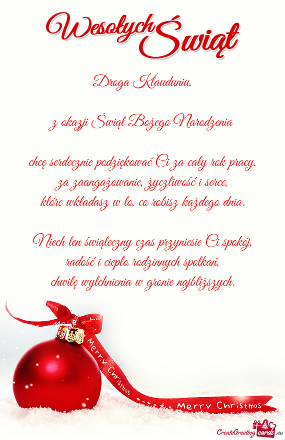 Niech ten świąteczny czas przyniesie Ci spokój