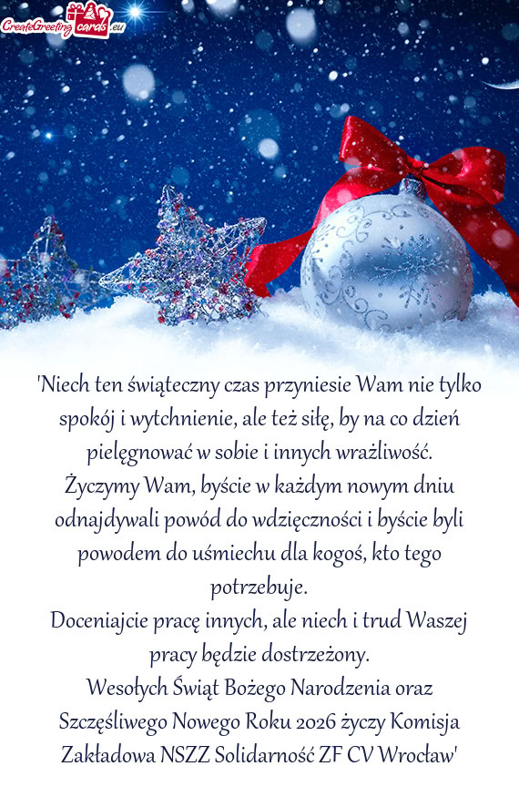 "Niech ten świąteczny czas przyniesie Wam nie tylko spokój i wytchnienie, ale też siłę, by na