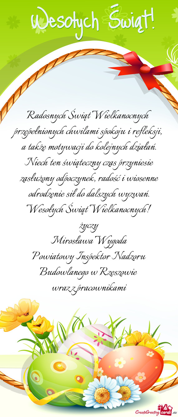 Niech ten świąteczny czas przyniesie zasłużony odpoczynek, radość i wiosenne odrodzenie sił d