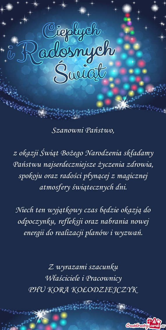Niech ten wyjątkowy czas będzie okazją do odpoczynku, refleksji oraz nabrania nowej energii do re