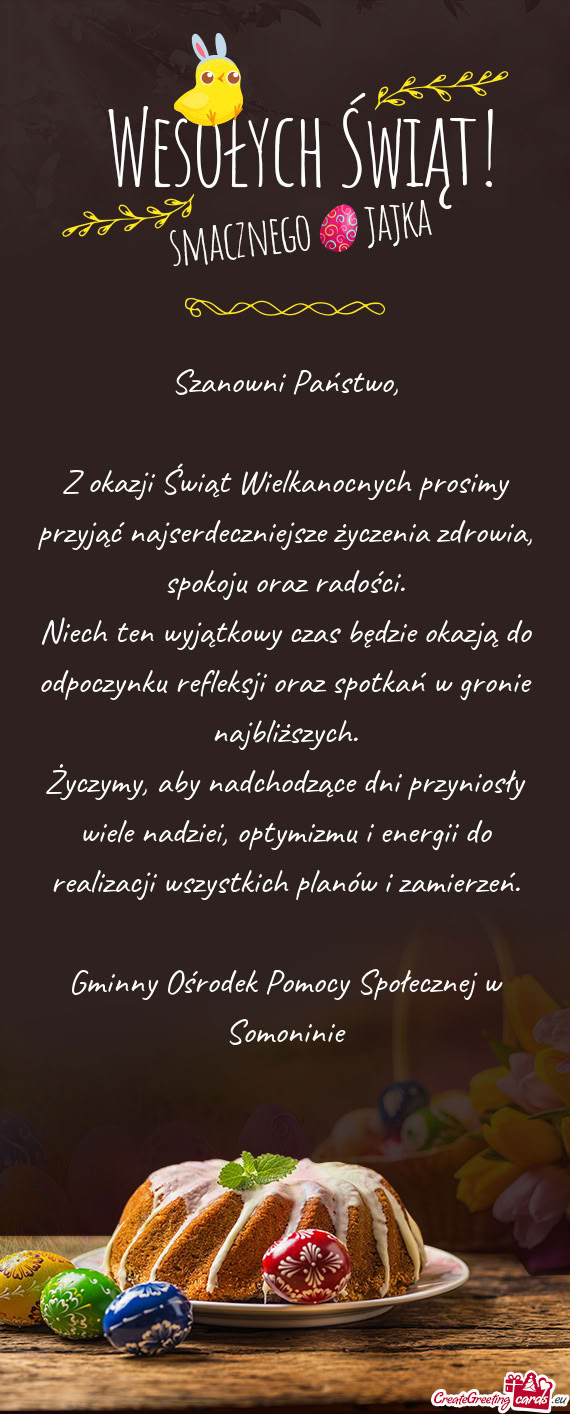Niech ten wyjątkowy czas będzie okazją do odpoczynku refleksji oraz spotkań w gronie najbliższy