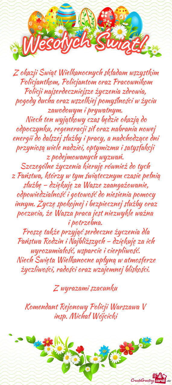 Niech ten wyjątkowy czas będzie okazją do odpoczynku, regeneracji sił oraz nabrania nowej energi
