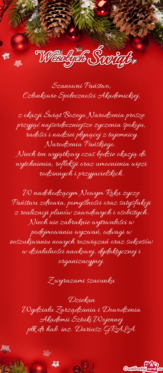 Niech ten wyjątkowy czas będzie okazją do wytchnienia, refleksji oraz umocnienia więzi rodzinnyc