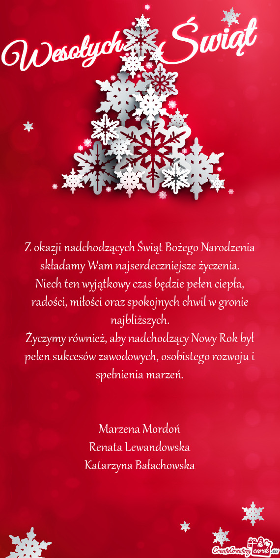 Niech ten wyjątkowy czas będzie pełen ciepła, radości, miłości oraz spokojnych chwil w gronie