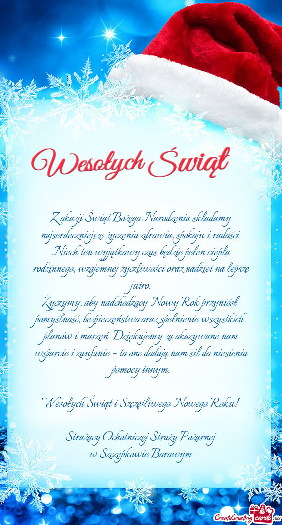 Niech ten wyjątkowy czas będzie pełen ciepła rodzinnego, wzajemnej życzliwości oraz nadziei na