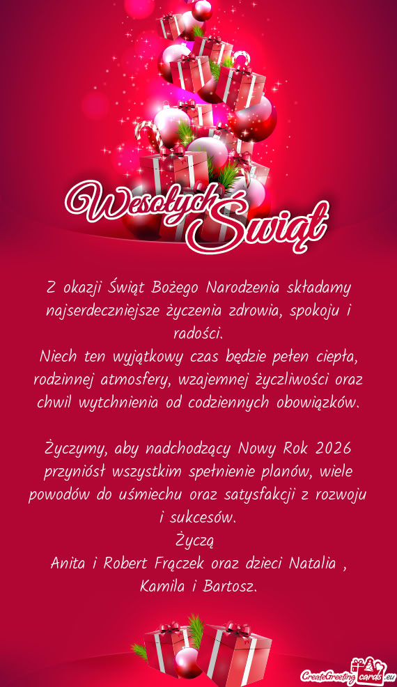 Niech ten wyjątkowy czas będzie pełen ciepła, rodzinnej atmosfery, wzajemnej życzliwości oraz