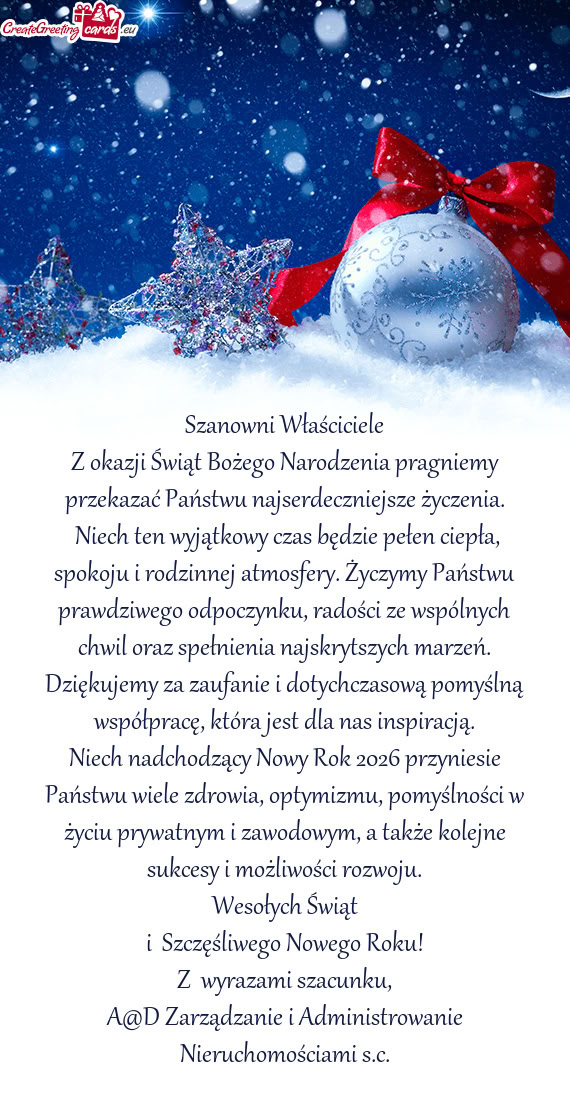 Niech ten wyjątkowy czas będzie pełen ciepła, spokoju i rodzinnej atmosfery. Życzymy Państwu