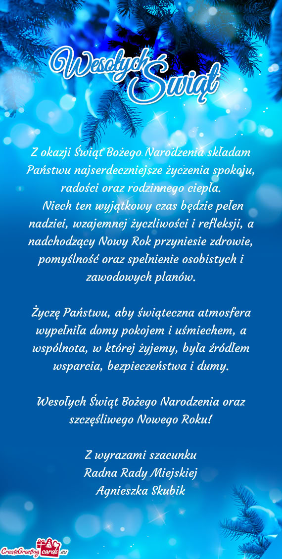 Niech ten wyjątkowy czas będzie pełen nadziei, wzajemnej życzliwości i refleksji, a nadchodzą