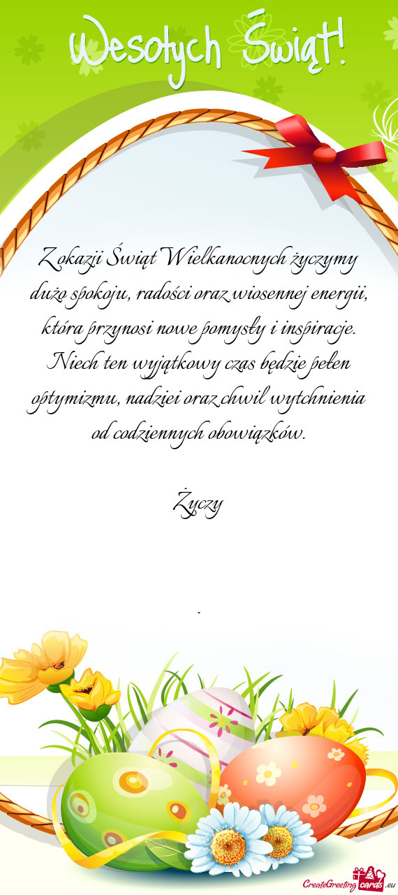 Niech ten wyjątkowy czas będzie pełen optymizmu, nadziei oraz chwil wytchnienia od codziennych ob