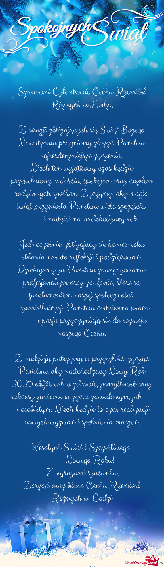 Niech ten wyjątkowy czas będzie przepełniony radością, spokojem oraz ciepłem rodzinnych spotka