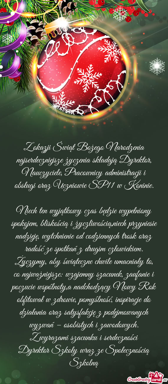 Niech ten wyjątkowy czas będzie wypełniony spokojem, bliskością i życzliwością,niech przynie