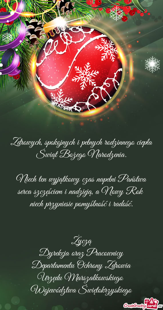 Niech ten wyjątkowy czas napełni Państwa serca szczęściem i nadzieją, a Nowy Rok