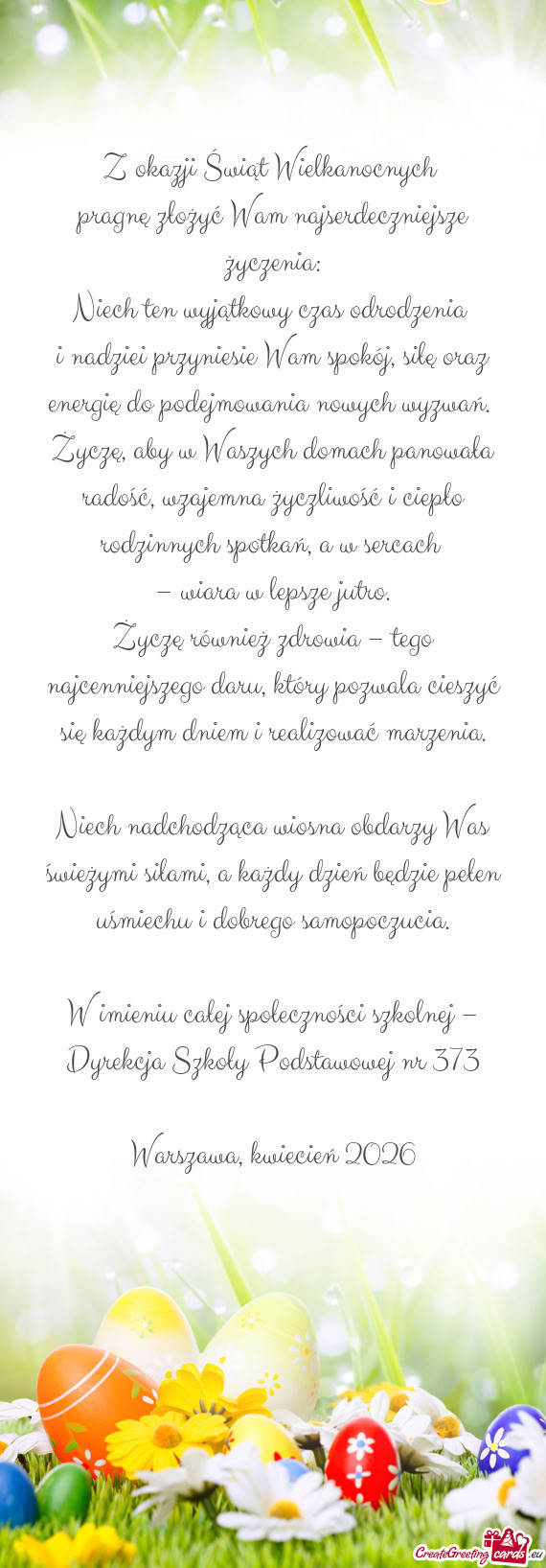 Niech ten wyjątkowy czas odrodzenia