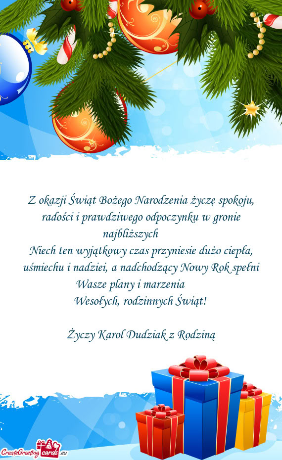 Niech ten wyjątkowy czas przyniesie dużo ciepła, uśmiechu i nadziei, a nadchodzący Nowy Rok spe